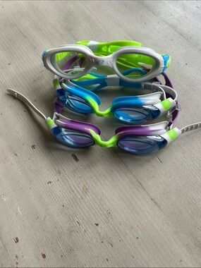 Lot of 3 Oceanic Kids Swim Goggles - Blue, Purple & Lime -